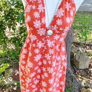 BILLA ONG WRANGLER SZ M HANG UP HALTER FIT & FLARE LINEN HALTER DRESS NWOT